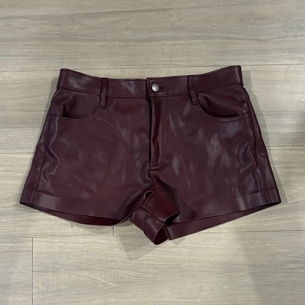 Abercrombie & Fitch High Waist Leather Shorts in Deep Burgundy